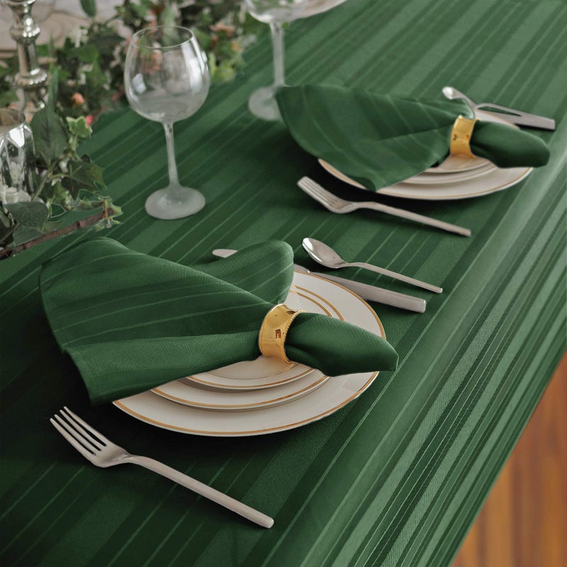 Newbridge Hunter Green Satin Stripe Fabric Tablecloth, 60 x 120 Inch Rectangle, Elegant Woven Stripe, Wrinkle Resistant Reusable Polyester Table Cover - Image 5